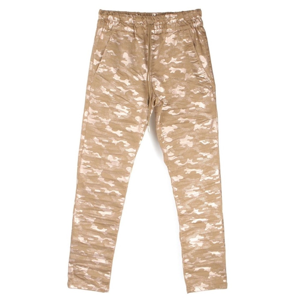 Flog Gold Camo Shimmer Drawstring Trousers Pants Size 28 Metallic Camouflage